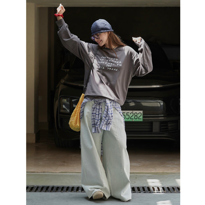 Damen Lockeres Oversized-Sweatshirt aus Baumwolljersey mit Rundhalsausschnitt und Statement-Print Echoarchiv