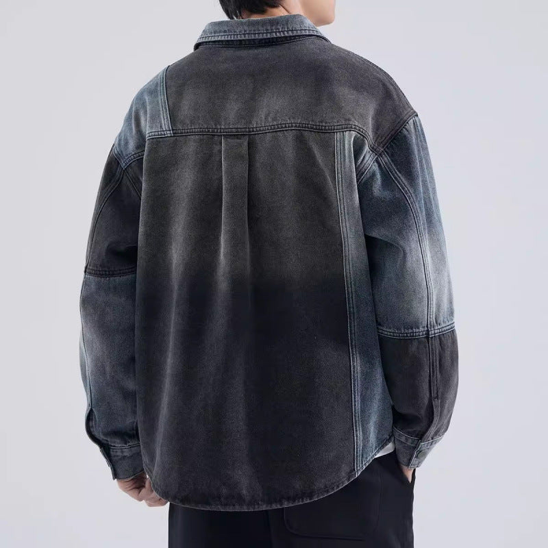 Herren lässige Denim-Hemdjacke mit modernen Farbeffekten Echoarchiv