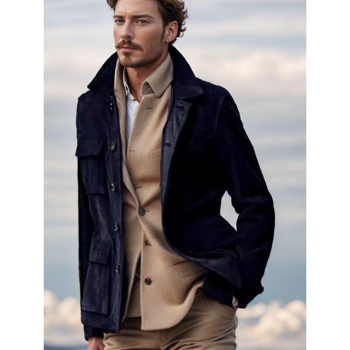 Herren modische Suede-Jacke mit vielseitigen Taschen Echoarchiv