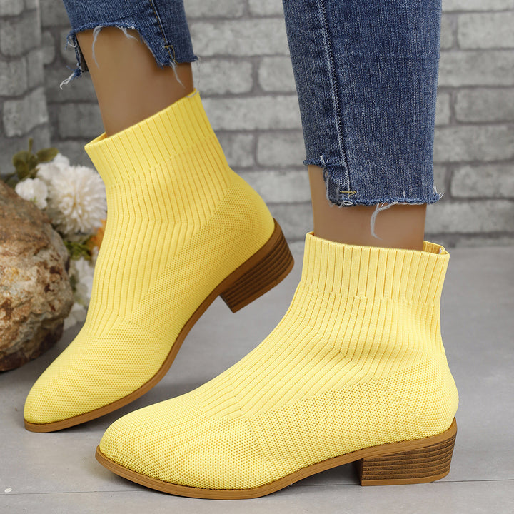 Damen nan gestrickte Sock-Ankleboots mit elastischem Schaft und niedrigem Holzblockabsatz Echo Archiv