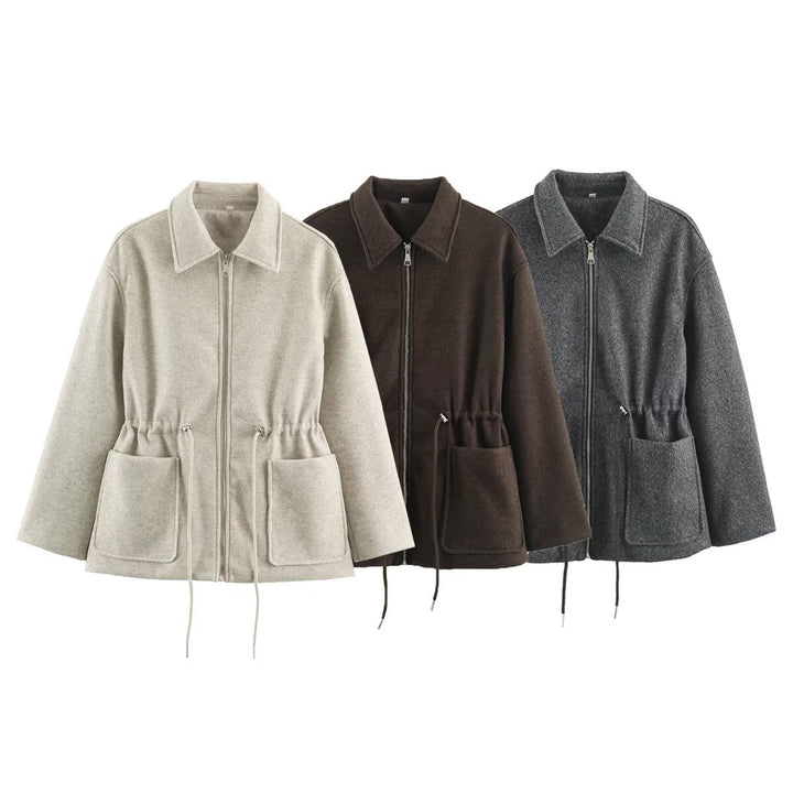 Damen Kurzjacke aus Wollmix mit Tunnelzug‑Taillierung und aufgesetzten Taschen Echoarchiv