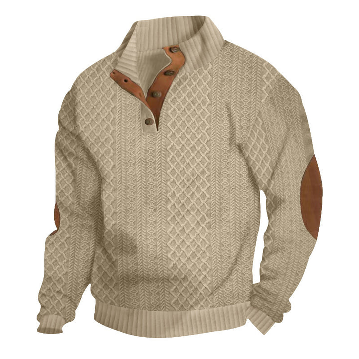 Herren nan texturierter Halbzip-Pullover im Troyer-Stil mit Kontrastbesatz und Leder-Ellbogenpatches Echo Archiv