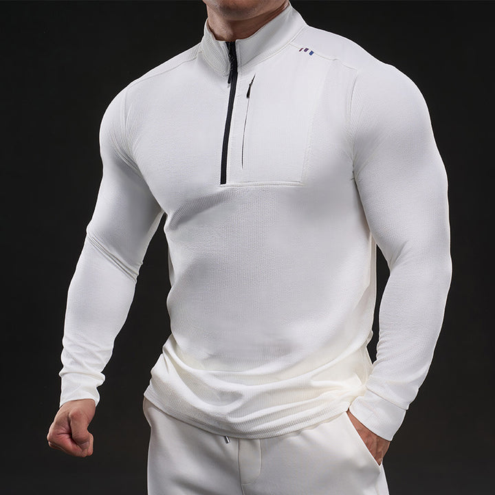 Herren Slim-Fit Thermo-Longsleeve mit Stehkragen und Brustreißverschluss Echoarchiv