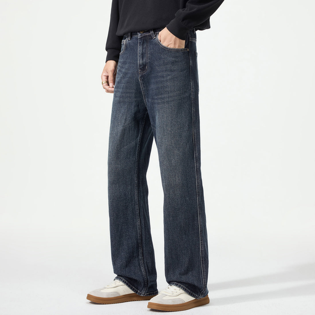 Herren weit geschnittene Five-Pocket-Jeans mit hohem Bund und Vintage-Waschung Echo Archiv