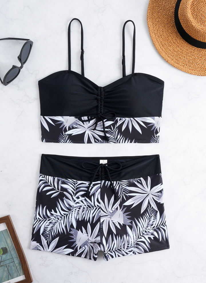 Damen Bikini-Set mit modischer Raffung und hoch taillierter Shorts Echo Archiv