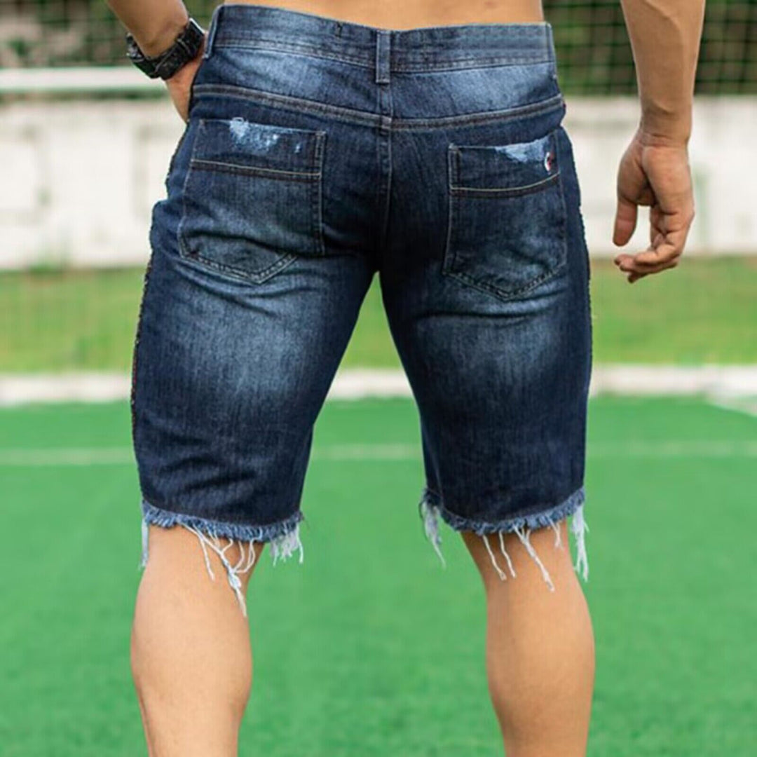 Herren Destroyed Denim-Shorts mit unregelmäßigem Saum und modischen Rissdetails Echo Archiv