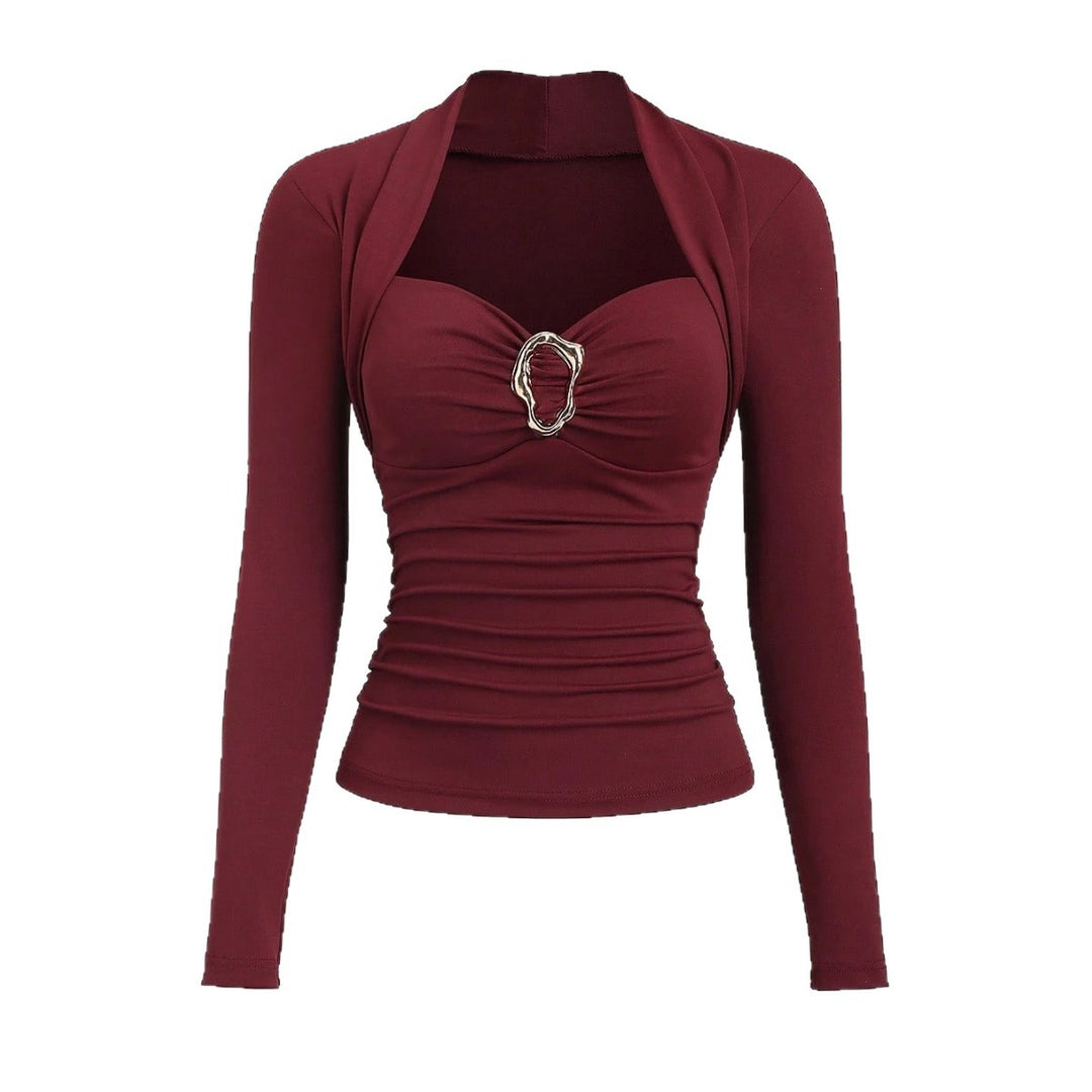 Damen nan figurbetontes Raffung-Top mit herzförmigem Dekolleté, Bustier-Optik und goldener Schmuckklemme Echo Archiv