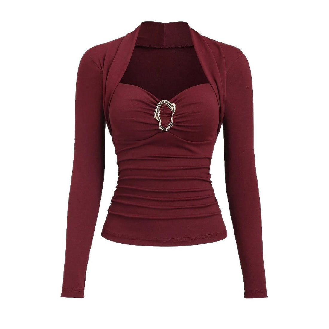 Damen figurbetontes Raffung-Top mit herzförmigem Dekolleté, Bustier-Optik und goldener Schmuckklemme – Avérine