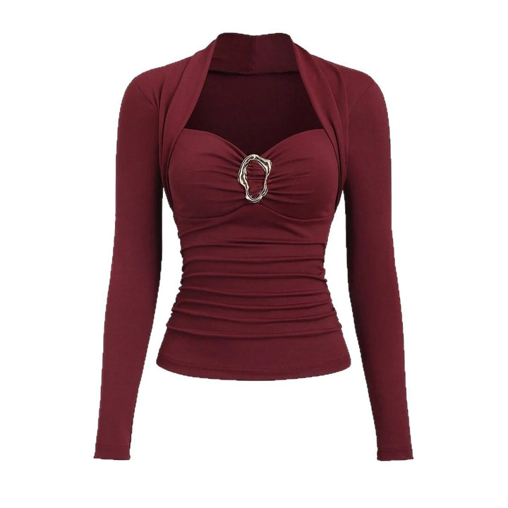 Damen nan figurbetontes Raffung-Top mit herzförmigem Dekolleté, Bustier-Optik und goldener Schmuckklemme Echo Archiv