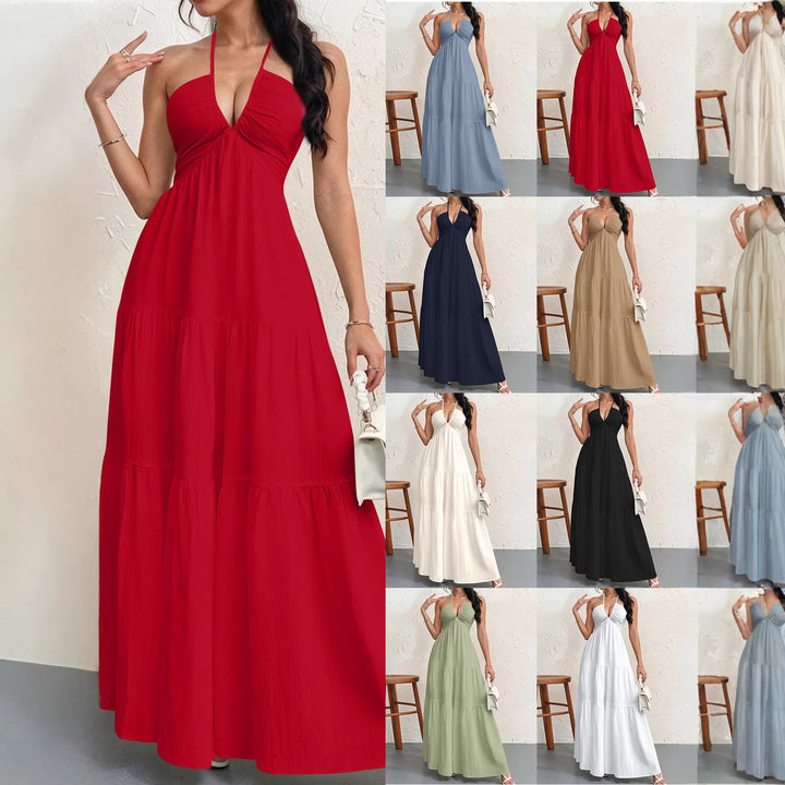 Damen Maxikleid mit tiefem V-Ausschnitt und luftiger Silhouette Echo Archiv