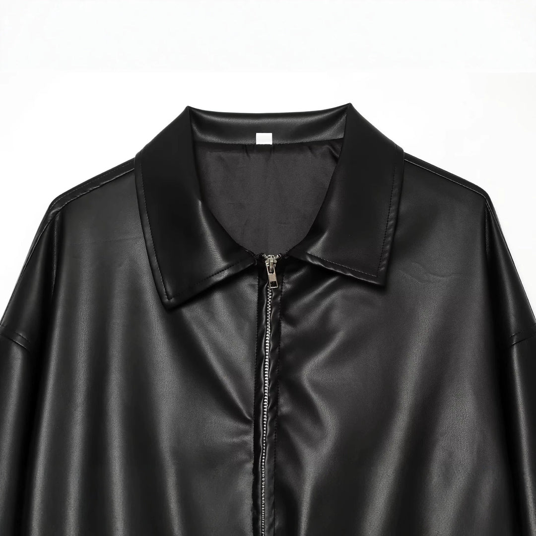 Damen Oversize Kunstleder-Bomberjacke mit Reißverschluss und elastischem Saum Echo Archiv