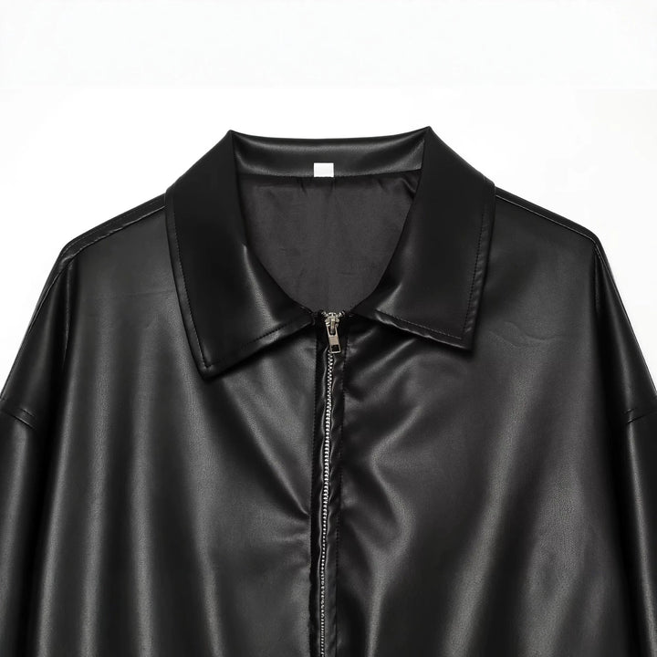 Damen Oversize Kunstleder-Bomberjacke mit Reißverschluss und elastischem Saum Echo Archiv