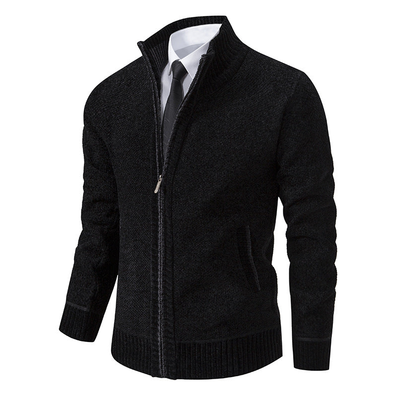 Herren elegante Strickjacke mit modernem Reißverschluss und hohem Kragen Echoarchiv