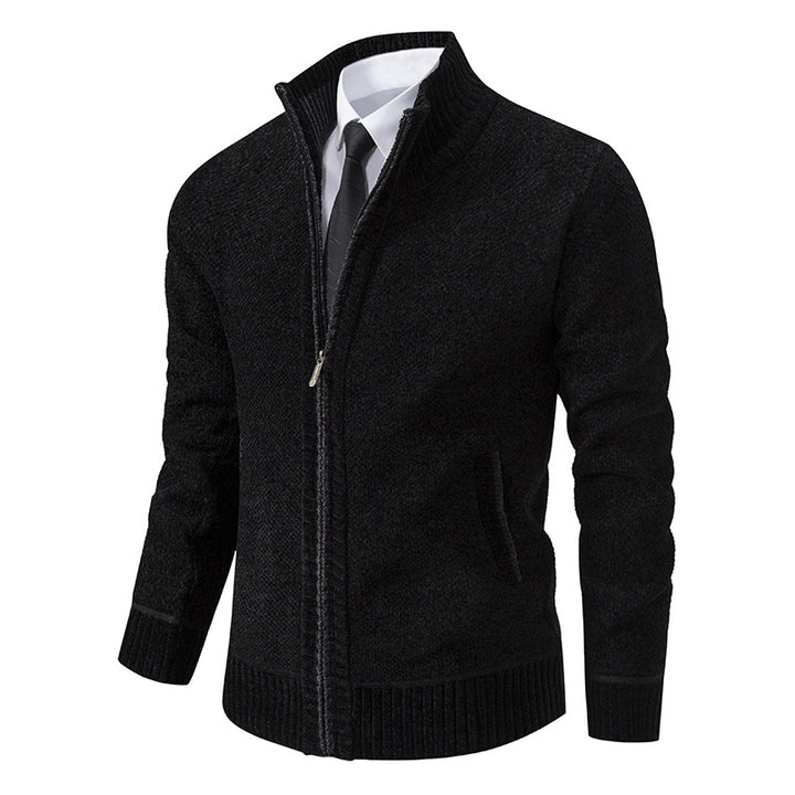 Herren elegante Strickjacke mit modernem Reißverschluss und hohem Kragen Echoarchiv
