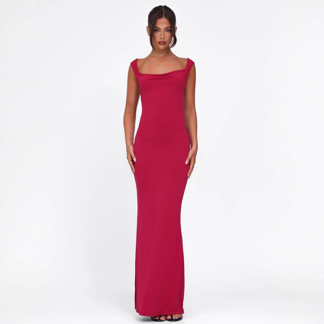 Damen nan körperbetontes Abendkleid mit quadratischem Ausschnitt und breiten Trägern Echo Archiv