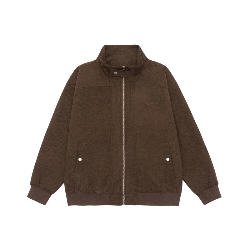 Unisex Teddy-Fleece Bomberjacke mit Stehkragen und Druckknopf-Taschen Echoarchiv