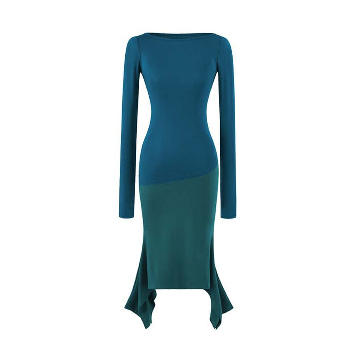 Damen Figurbetontes Midikleid mit asymmetrischem Zipfelsaum und Paneel-Design Echoarchiv
