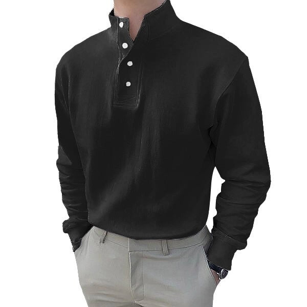 Herren Langarm-Henley-Shirt mit modernem Stehkragen und Knopfleiste Echoarchiv
