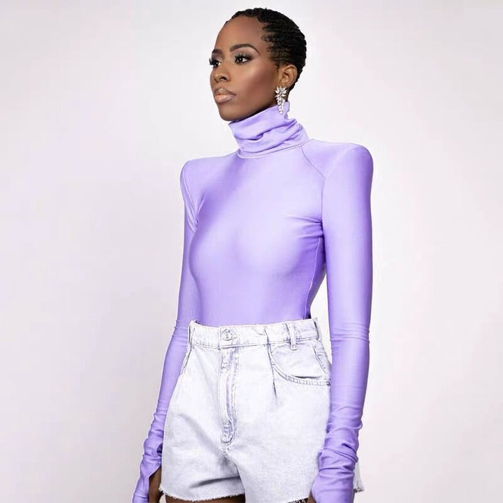 Damen eleganter Rollkragen-Bodysuit aus bequemem Stretch-Material Echoarchiv