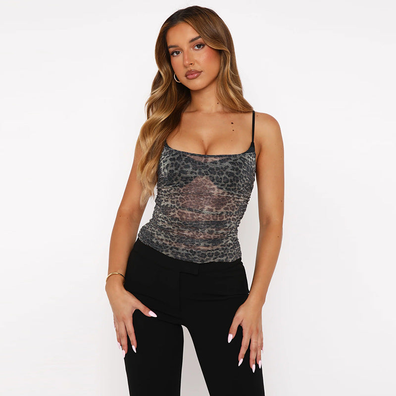 Damen sportliches Spitze Top mit Leopardenmuster Echo Archiv