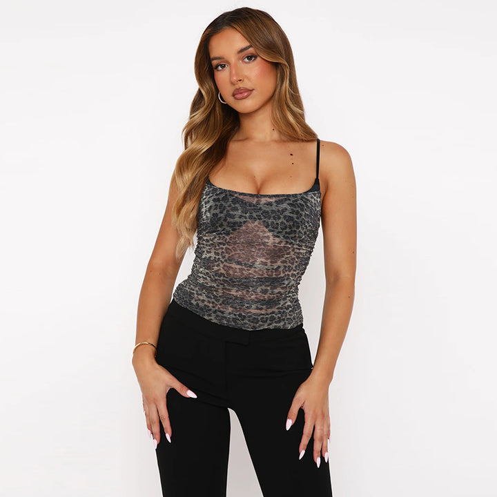 Damen sportliches Spitze Top mit Leopardenmuster Echo Archiv