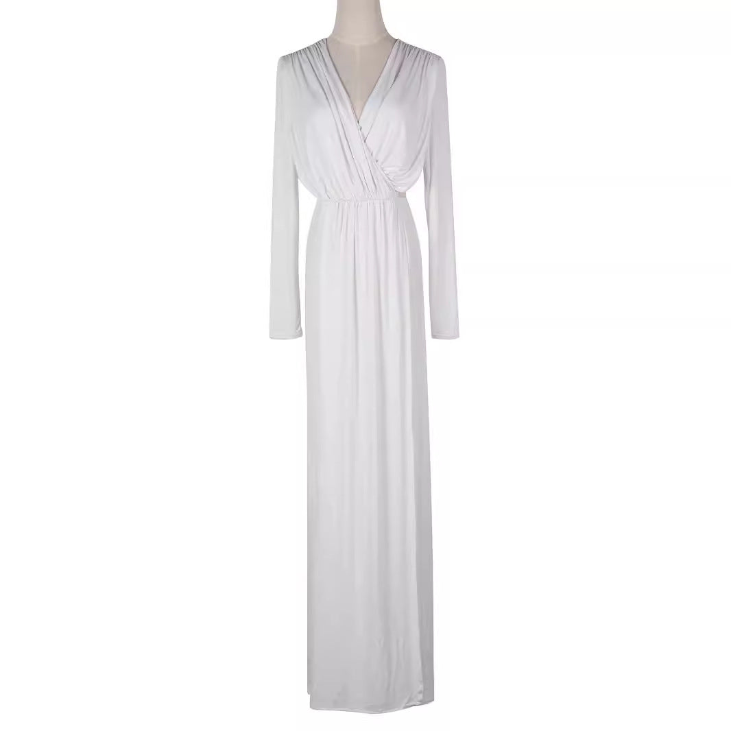 Damen Elegantes Jersey-Maxikleid im Wickelstil mit tiefem V‑Ausschnitt und tailliertem Gummibund Echoarchiv