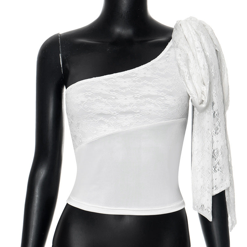 Damen Elegante und raffinierte Spitze One-Shoulder Bluse Echo Archiv