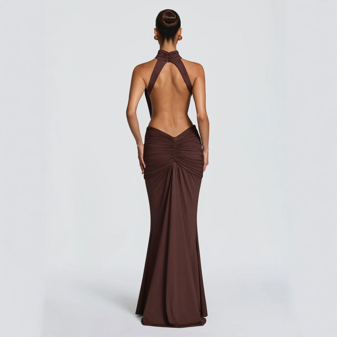 Damen Figurbetontes Abendkleid mit Raffungen und hochgeschlossenem Kragen Echo Archiv