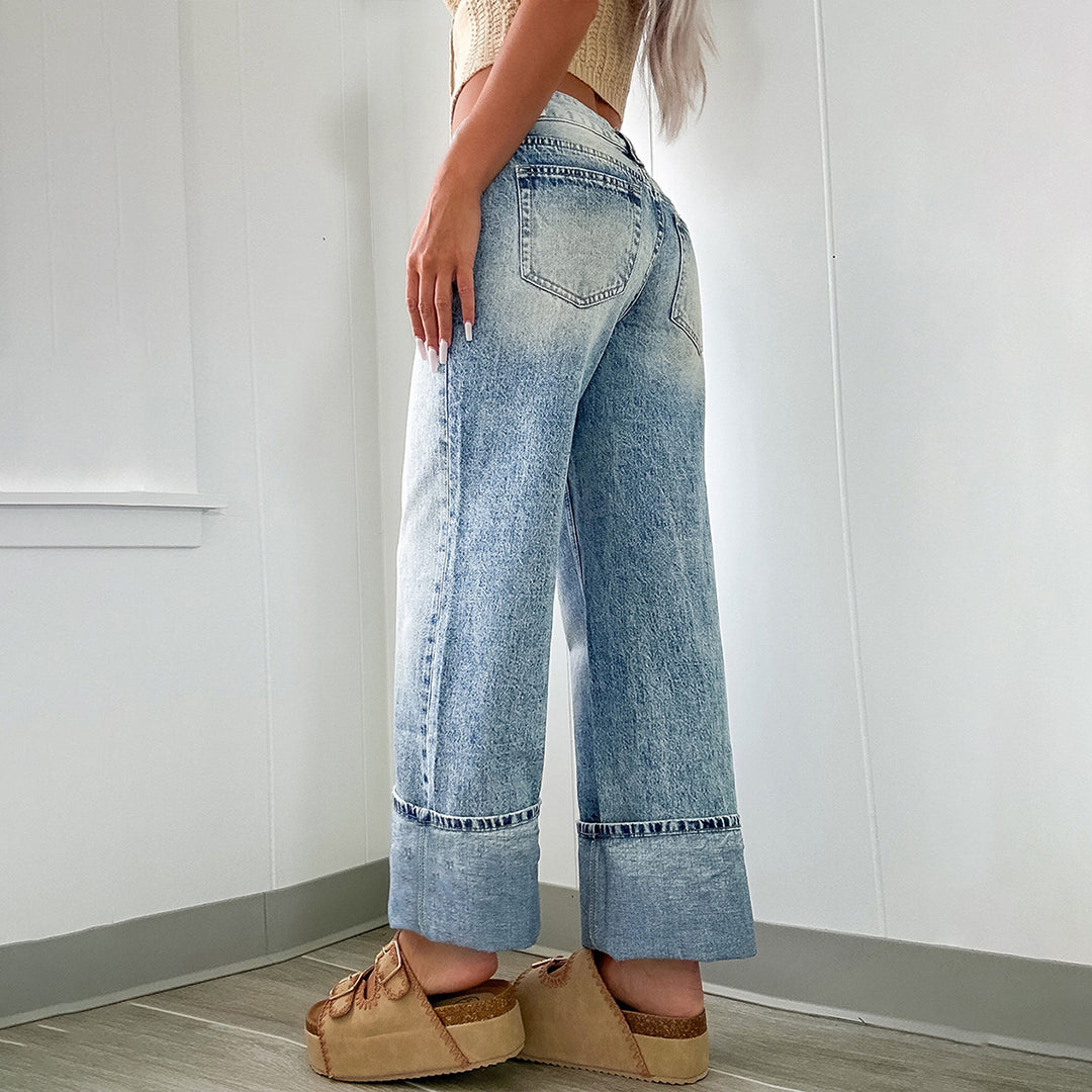 Damen Weite High-Waist Jeans mit breitem Umschlag Echo Archiv