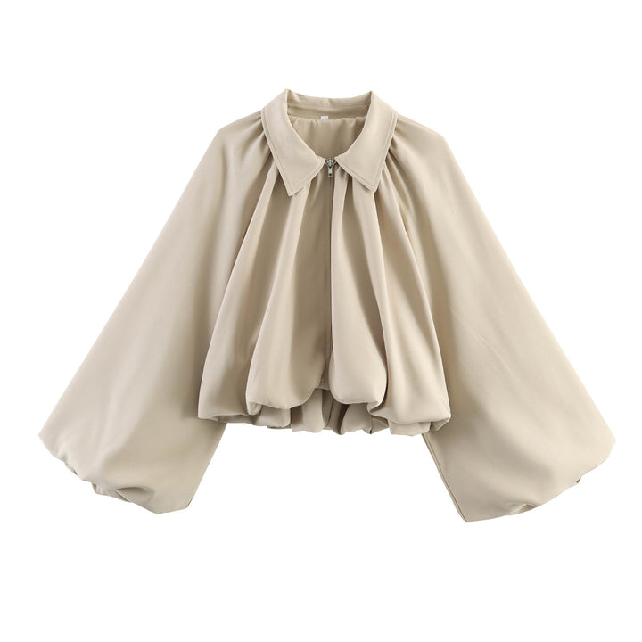 Damen Kurze Cape-Jacke mit voluminösen Ballonärmeln, Stehkragen und Reißverschluss Echo Archiv