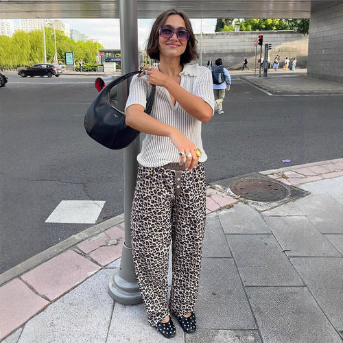 Damen lässige Palazzo-Hose mit Leopardenmuster und elastischem Bund Echo Archiv