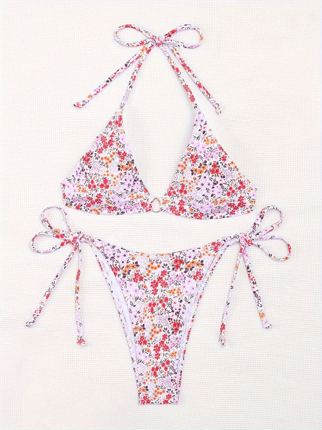 Damen Triangel-Bikini mit floralem Muster und verstellbaren Bindebändern Echo Archiv