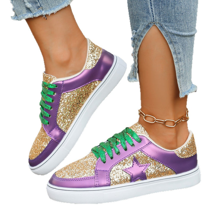 Damen modische Plateausneaker mit Glitzerpanelen, Sternapplikation und gepolsterter Komfortsohle Echo Archiv