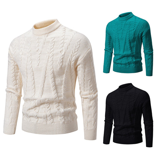 Herren Strickpullover mit Zopfmuster und hohem Kragen Echoarchiv