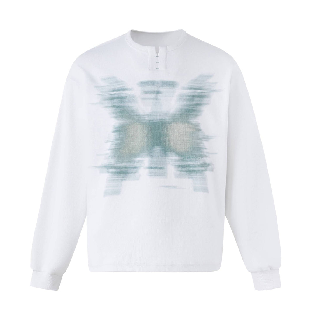 Unisex Oversize Sweatshirt mit kurzem Henley‑Placket und verschwommenem Grafikprint Echoarchiv