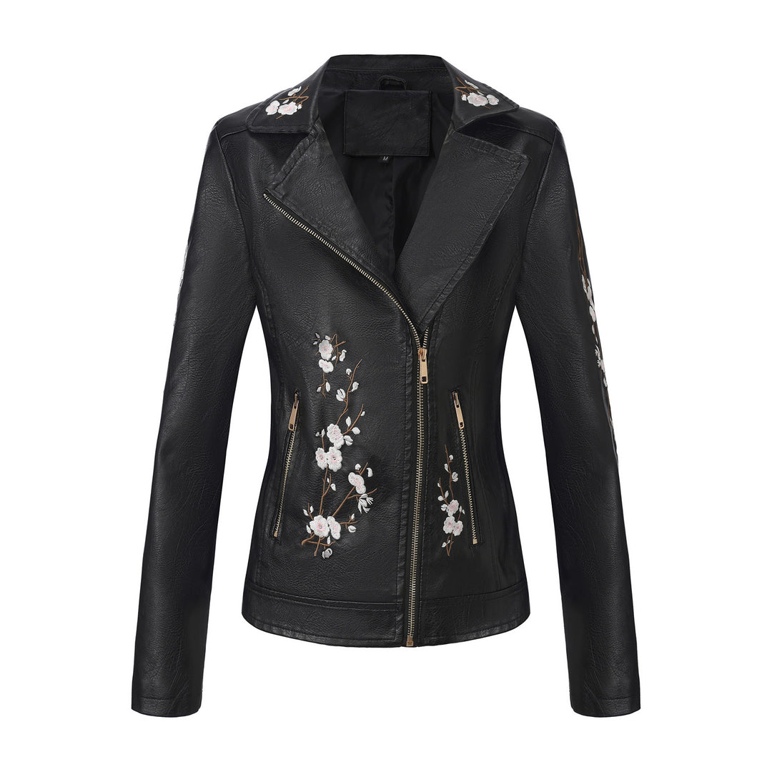 Damen nan bestickte taillierte Kunstleder Bikerjacke mit asymmetrischem Reißverschluss Echo Archiv