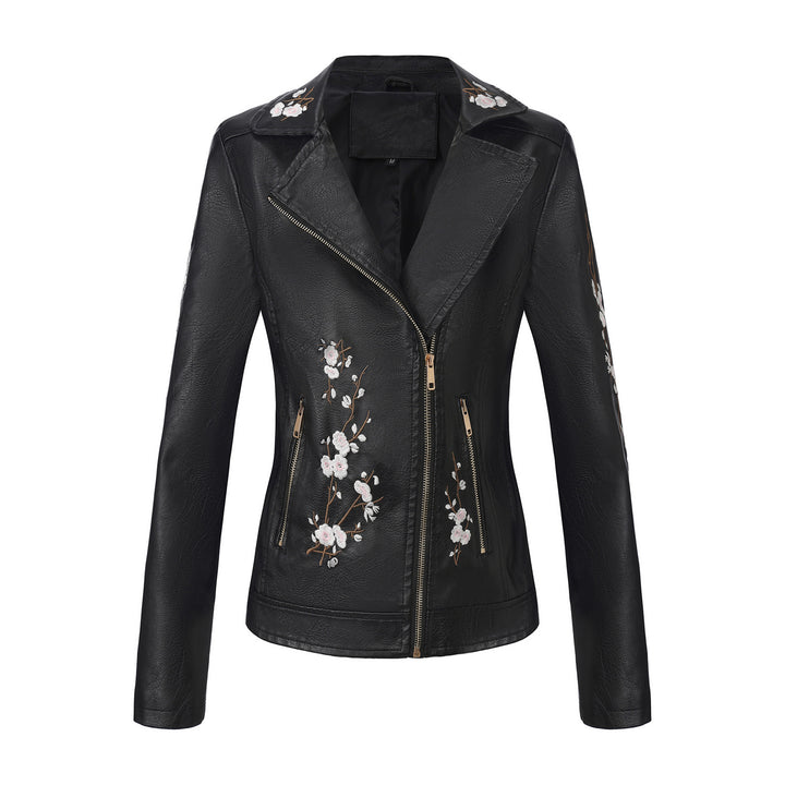 Damen nan bestickte taillierte Kunstleder Bikerjacke mit asymmetrischem Reißverschluss Echo Archiv