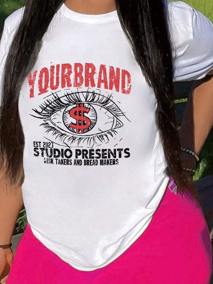Damen T-Shirt mit kreativem Grafikdruck und luxuriösen Paillettenakzenten Echo Archiv