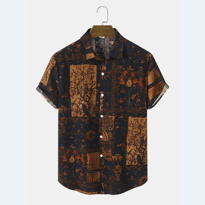 Herren Kurzarm Hemd mit floralem Design und strukturiertem Stoff Echoarchiv