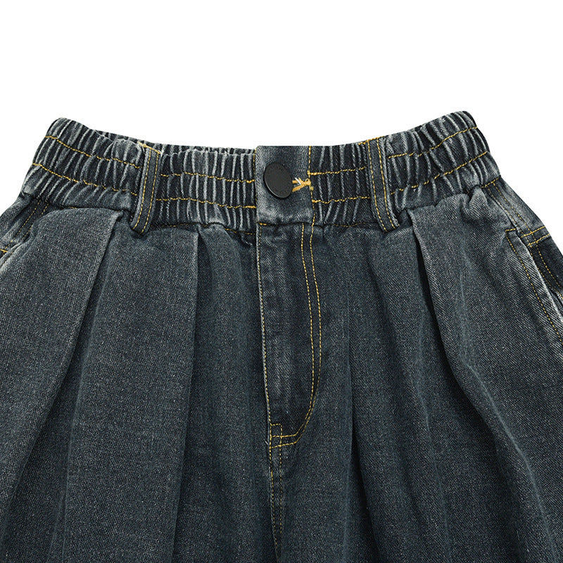 Damen Weite Denim‑Hose mit Kellerfalten, elastischem Bund und legerer Silhouette Echo Archiv