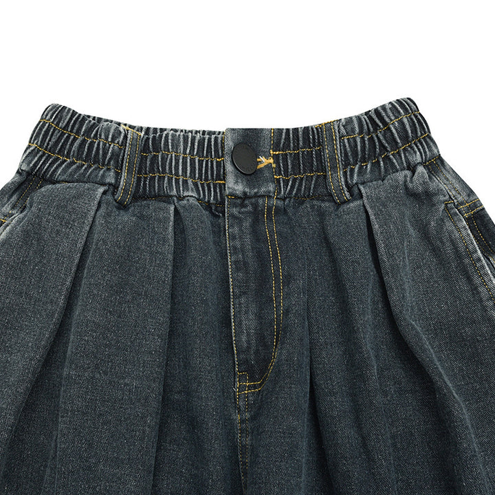 Damen Weite Denim‑Hose mit Kellerfalten, elastischem Bund und legerer Silhouette Echo Archiv