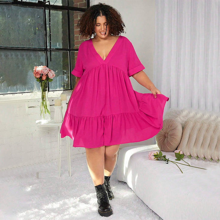 Damen lässiges Sommerkleid mit V-Ausschnitt und schwingendem Saum Echo Archiv