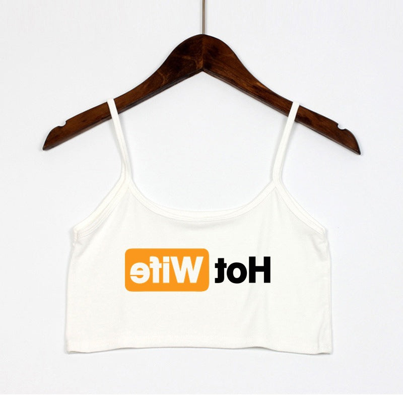 Damen Crop-Top mit modernen Schriftzügen und verstellbaren Trägern Echo Archiv