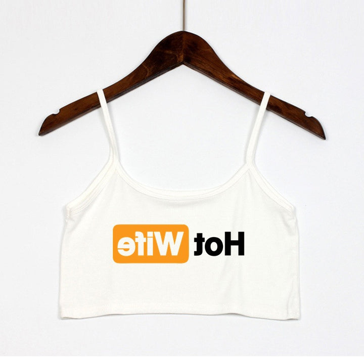 Damen Crop-Top mit modernen Schriftzügen und verstellbaren Trägern Echo Archiv