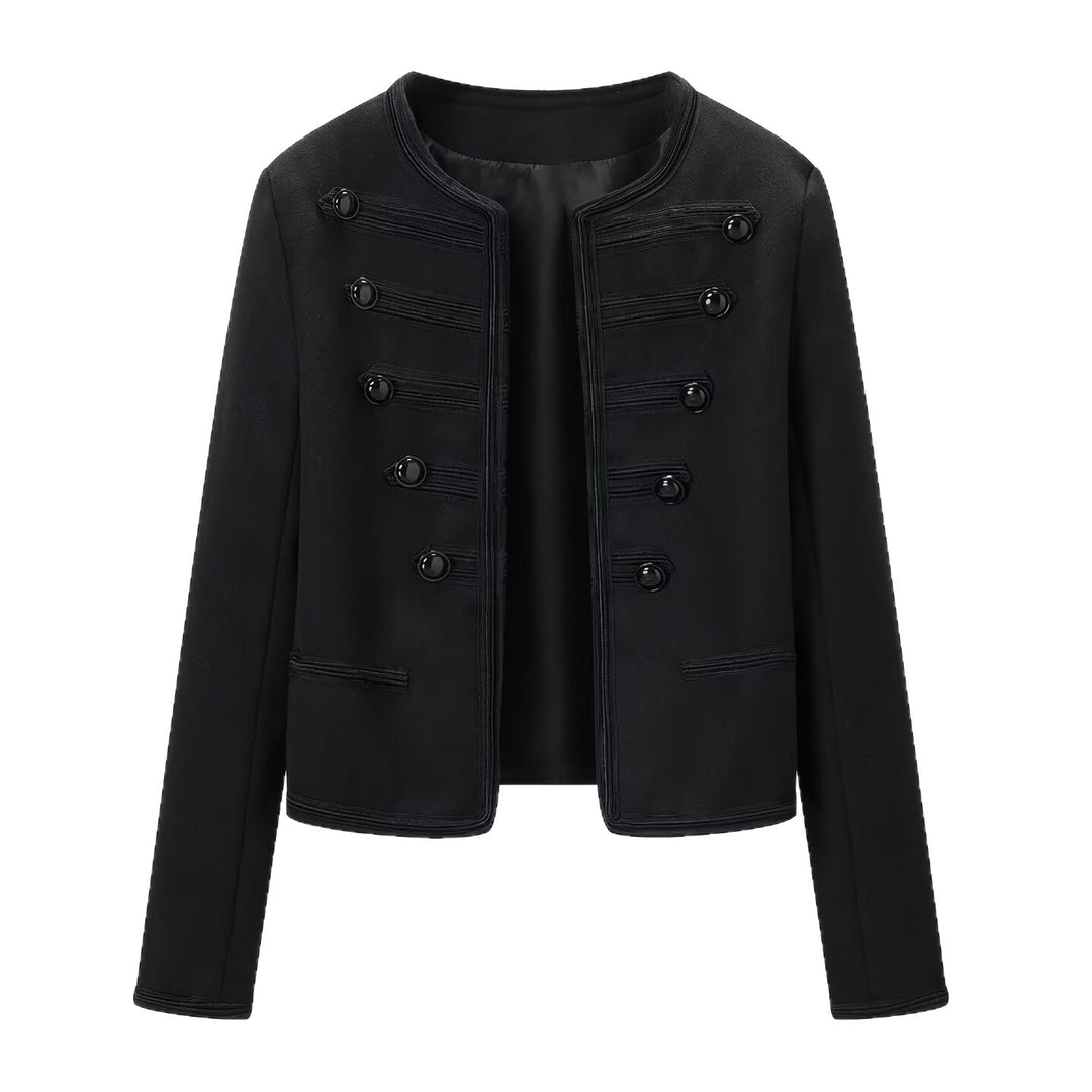 Damen Kastenjacke im Marschall-Stil ohne Kragen mit Zierkordeln und Schmuckknöpfen Echoarchiv