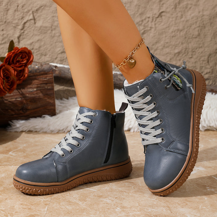 Damen gefütterte Schnürstiefelette mit Teddyfutter, seitlichem Reißverschluss und profilierter Gummisohle Echo Archiv