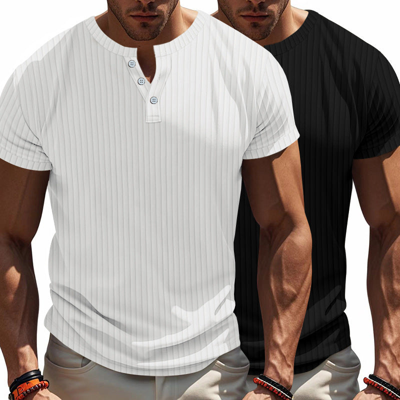 Herren Kurzarm Henley-T-Shirt mit strukturiertem Rippdesign – Marzano