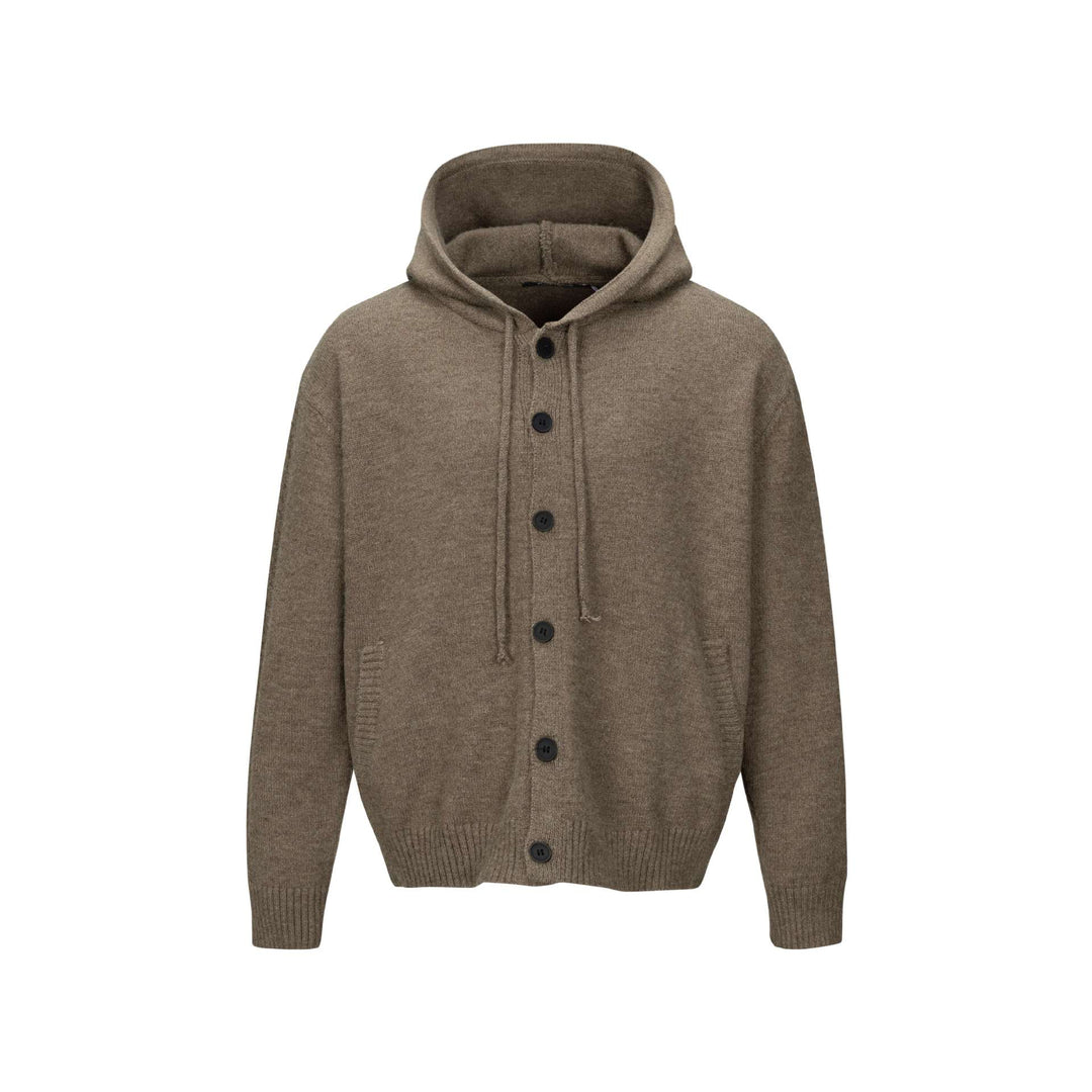 Unisex Kapuzen-Cardigan mit Knopfleiste, angerauter Strickstruktur und Rippbündchen Echoarchiv