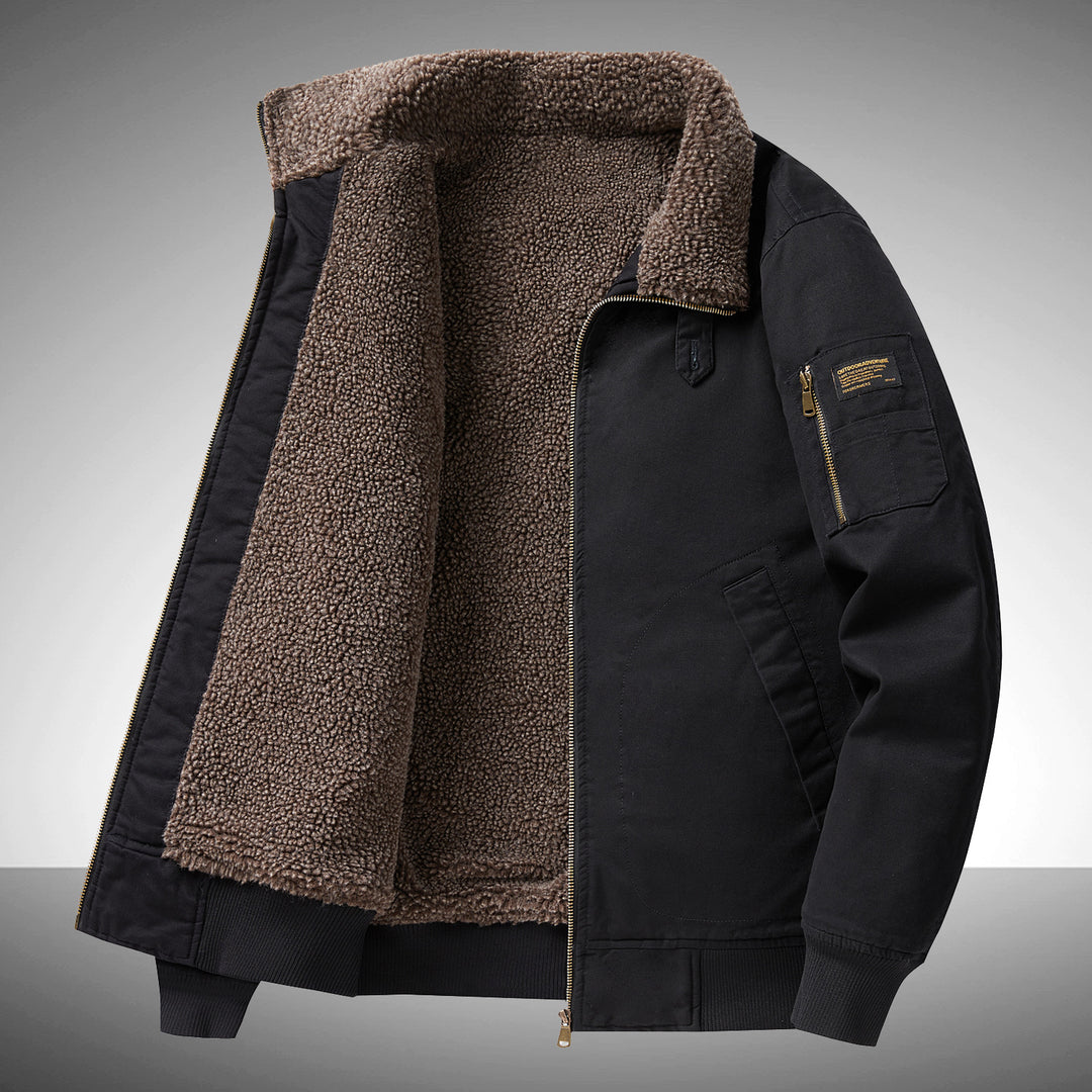 Men's plush pile-lined utility flight jacket with zipped sleeve pocket and reinforced hand pockets – Taviero