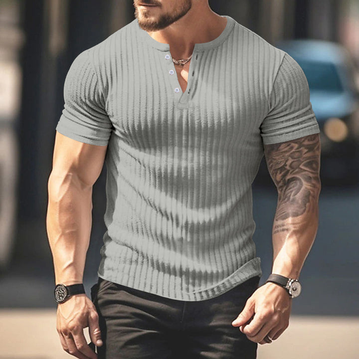 Herren Kurzarm-Rippenshirt mit modischem Henley-Ausschnitt Echoarchiv